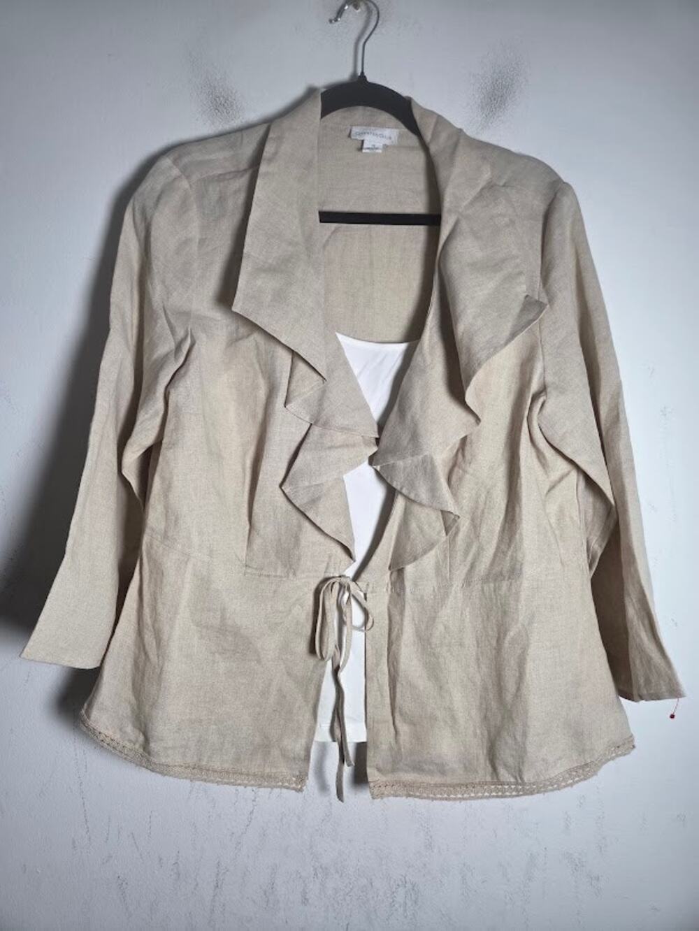 Charter Club Beige & White 100% Linen Tie Front Blazer w/attached Cami size 14